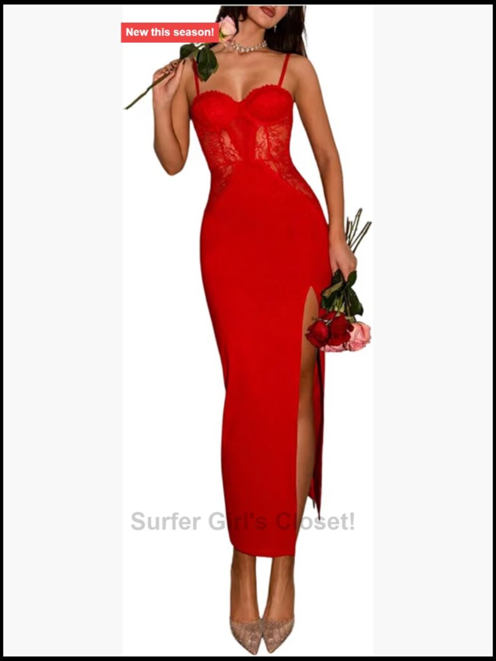 Lace Spaghetti Strap High Slit Maxi Dress Sweetheart Neck Backless